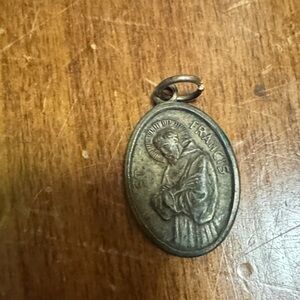 Saint Francis Religious Medal Pendant - Brass Tone